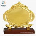 Supply 19.5*17.5cm Custom Logo Gold Metal Souvenir Plate for Gift